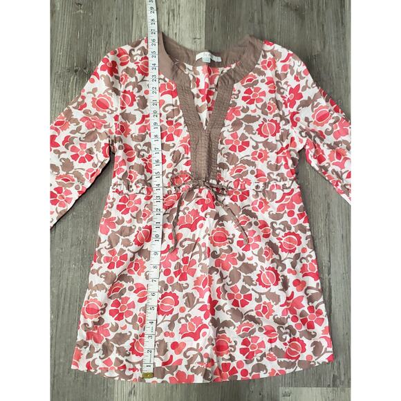 Boden Fall Festive Floral & Leaf Print V Neck 3/4 Sleeve Tie Waist Tunic Shirt - Picture 5 of 7